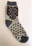 Brown-Grey on White Geometric Mens Wool Socks