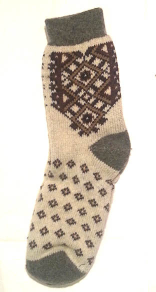 Brown-Grey on White Geometric Mens Wool Socks