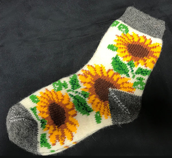 Ladies Wool Sunflower Socks in white