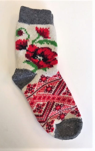 Poppy Embroidery Ladies Wool Socks