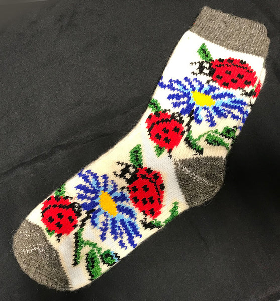 Ladies Wool Ladybug Socks in blue