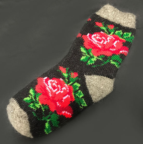 Ladies Wool Rose Socks in black
