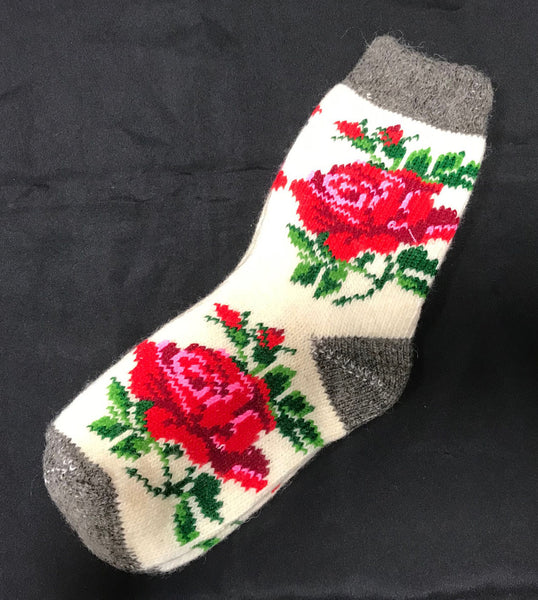 Ladies Wool Rose Socks in white