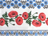 Poppies Kitchen Towel with blue embroidery