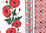 Long Red and Black Poppies Embroidered Design Kitchen Towel 16"x58"