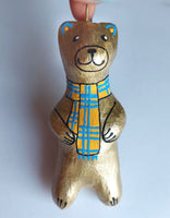 Golden Bear with Blue-Yellow Scarf - Ornament