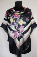 Silky Floral Frame loose-weave Shawl, 38 in