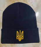 Navy Knit Hat with Large Embroidered Tryzub